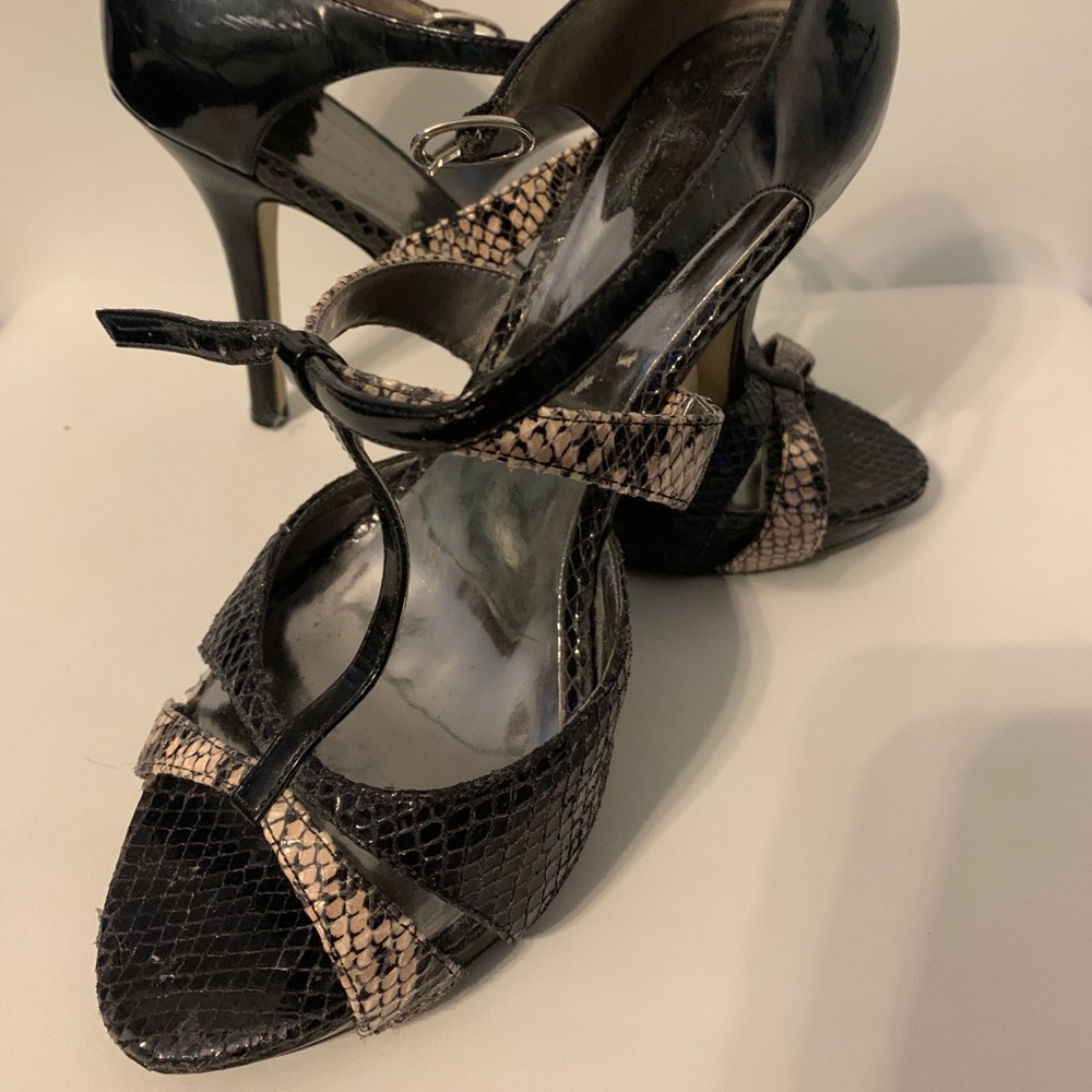 Black snakeskin heels